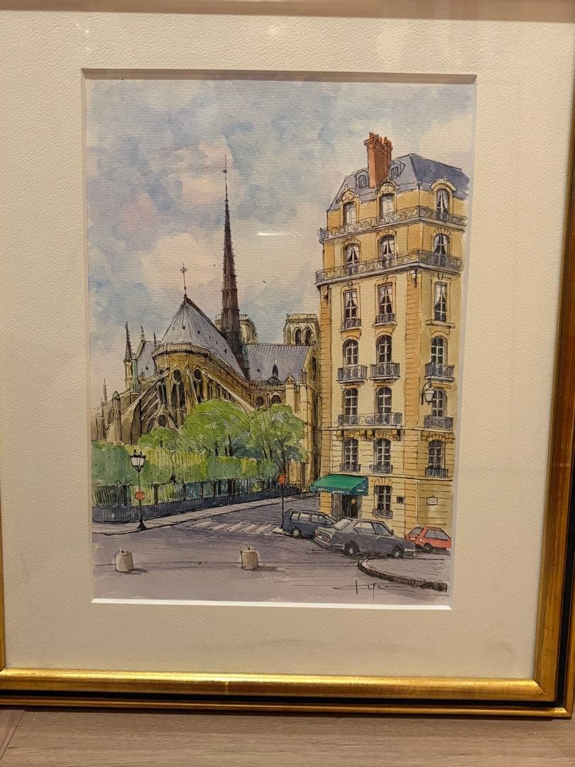 ペン画　水彩画　雨宮久馬作　ノートルダムの裏通り
