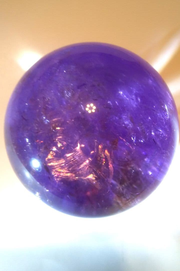 セール　アメトリン スフィア 丸玉 虹入り クリスタルガラス台座付き