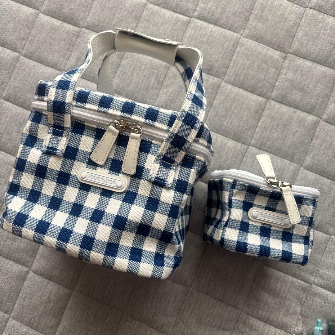 パーリーゲイツ◆ギンガムチェック　カートバッグ　仕切&ポーチつき　ゴルフバック