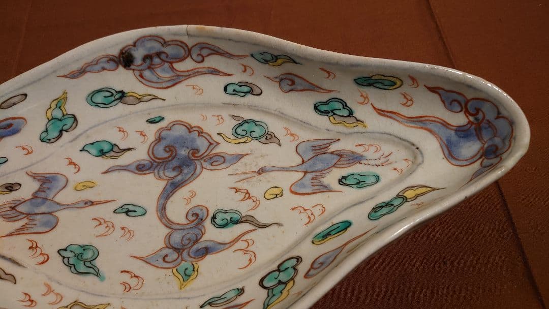 古九谷　古伊万里　菱形　色絵　鶴の図　九谷焼　美術館展示　１客