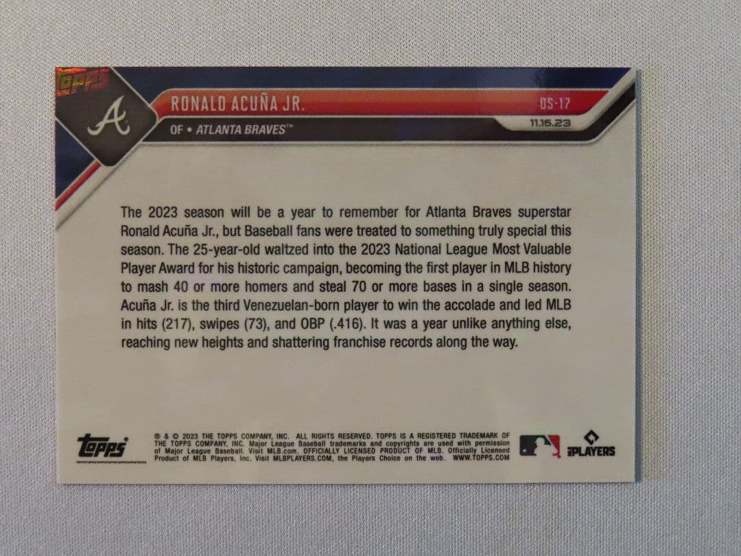 topps now アクーニャJr. Acuna Jr OS-17 MVP 17