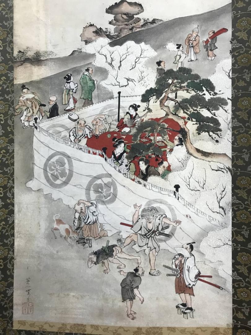 【模写】英一蝶/花見宴会図/人物図/掛軸/名家伝来/AD-122