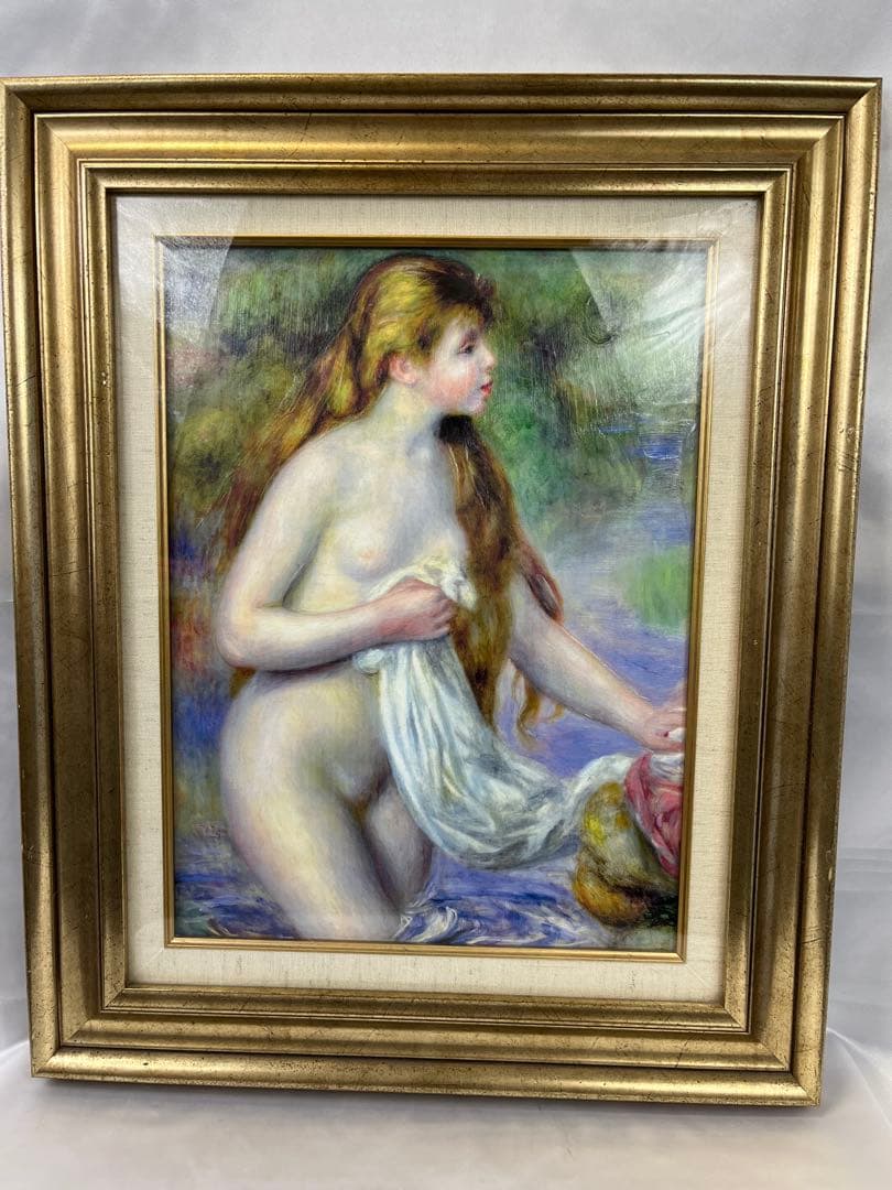 額入り壁掛け ルノワール　長い髪の浴女（油彩複製画）1136