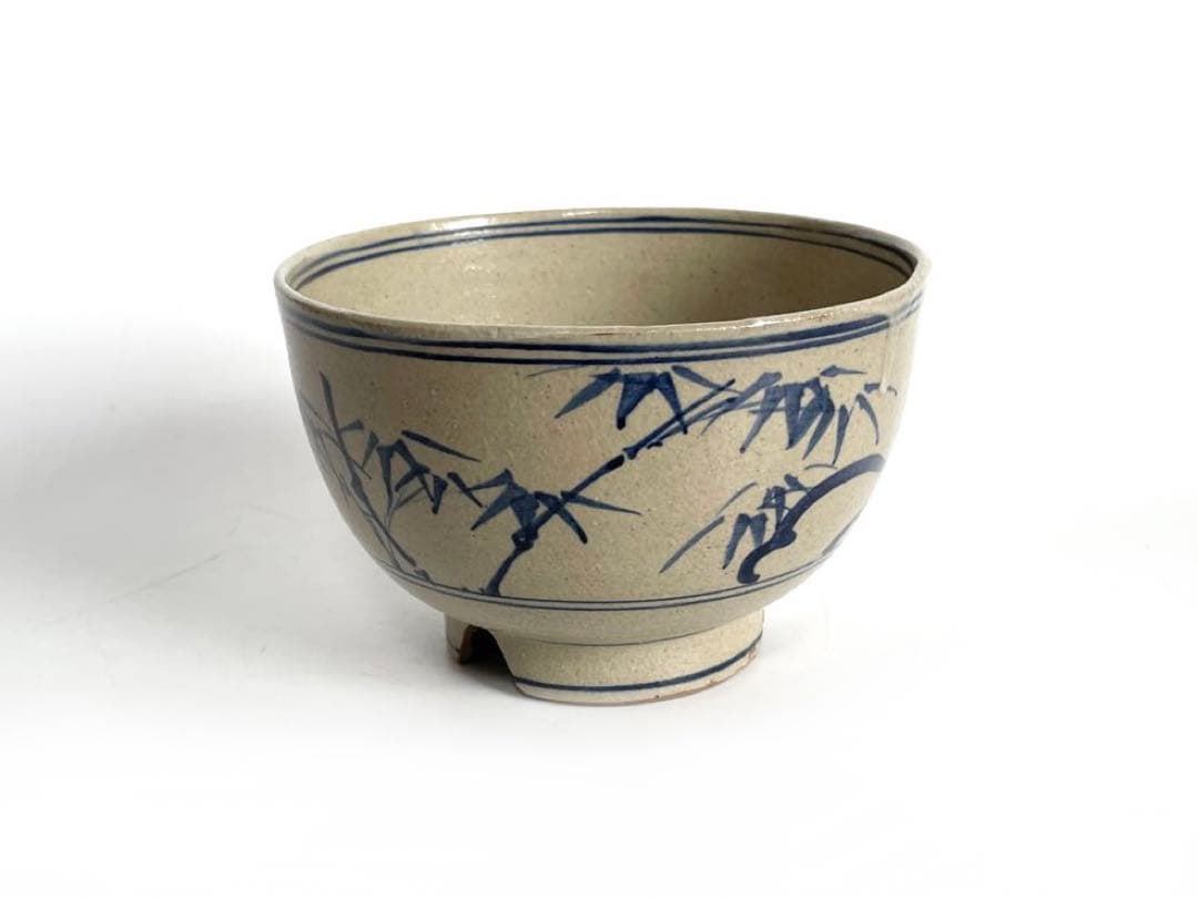 陶芸家　作家物　膳所　茶碗　染付　安南写茶碗　福字　共箱　今日庵書付