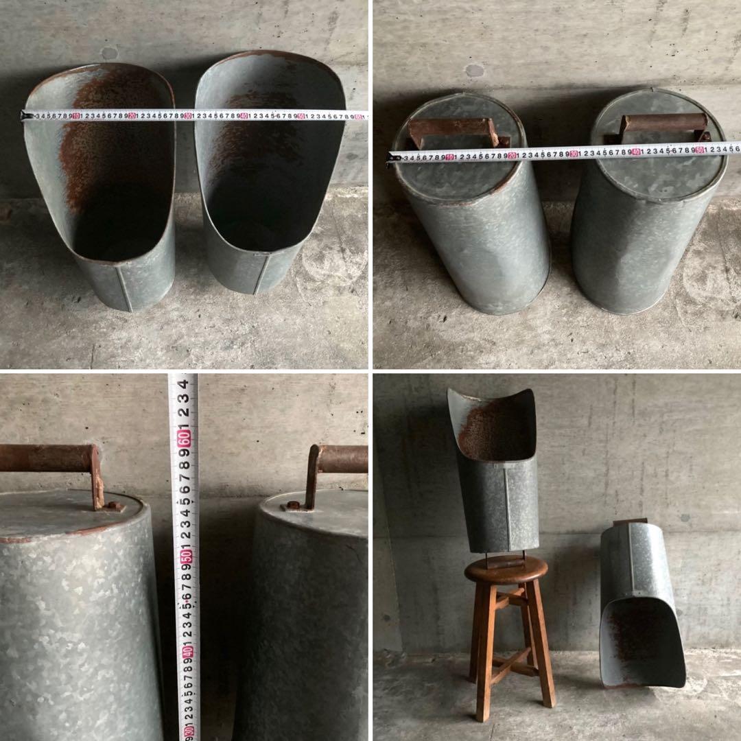 バケツ スコップ 穀物 藁 ブリキ 金属 2点 農具 古道具 シャビー レトロ