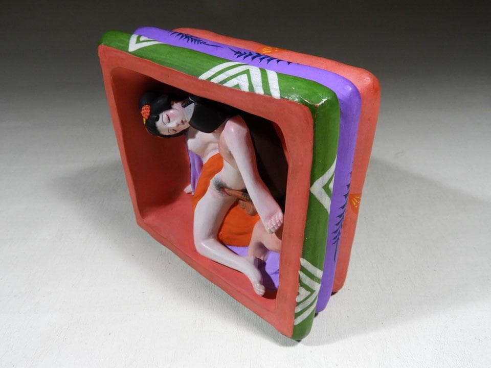 ●戦前傑作 昭和博多人形 貴重 眠り猫 子孫繁栄 子宝縁起物 春画 共箱 完品