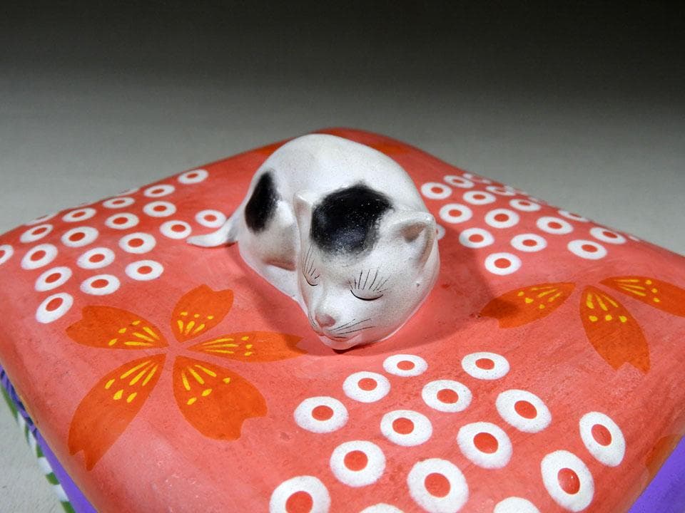 ●戦前傑作 昭和博多人形 貴重 眠り猫 子孫繁栄 子宝縁起物 春画 共箱 完品