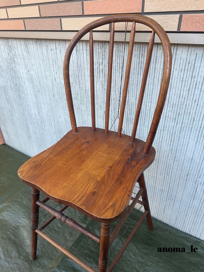 1023【ハイチェア】木製　スティックバック　ウィンザーチェア　USヴィンテージ