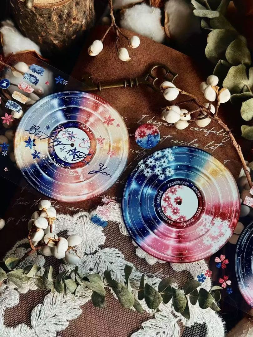 霖蓝汐原创手账《幻梦唱片》海外マスキングテープ　マステ 【2652】