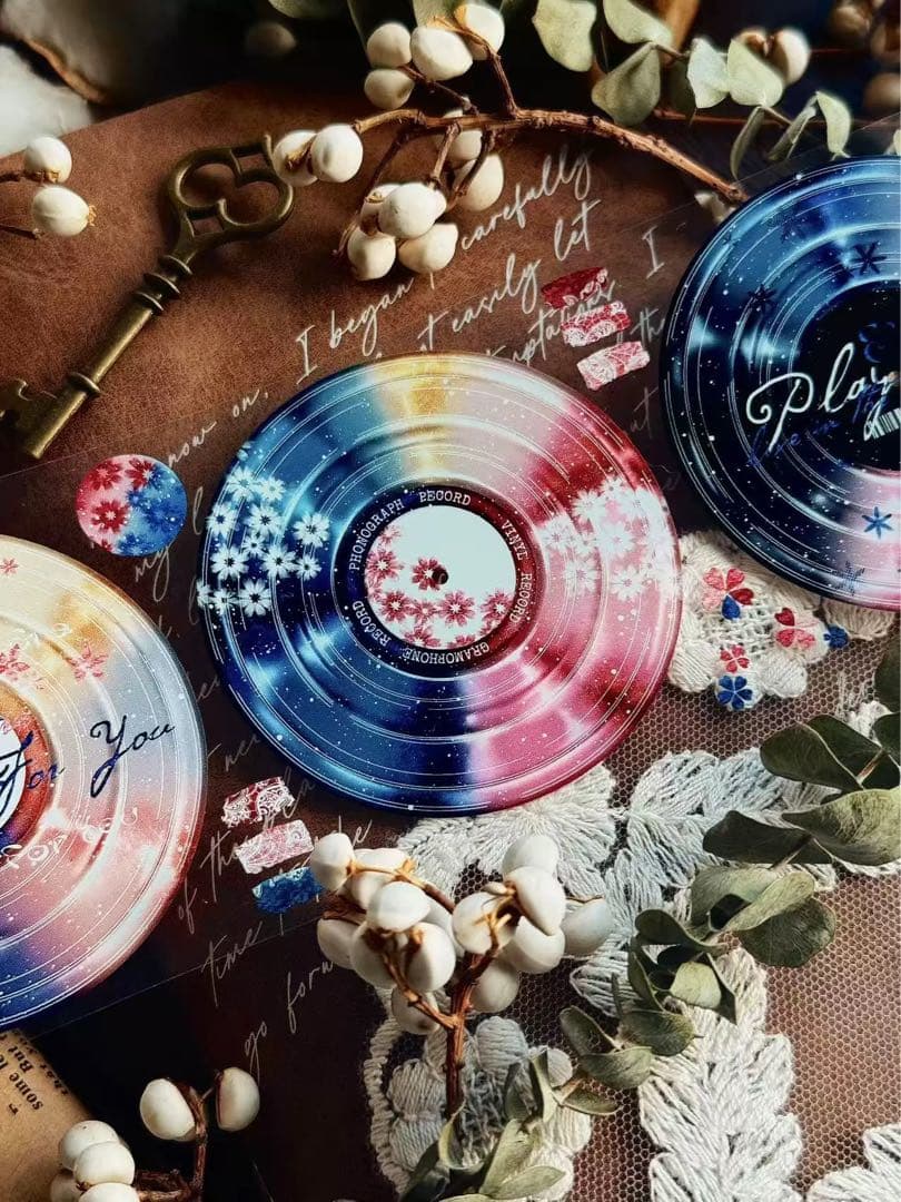 霖蓝汐原创手账《幻梦唱片》海外マスキングテープ　マステ 【2652】