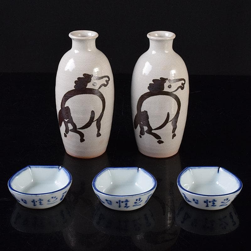 京焼　三浦竹軒造　徳利　一對　小皿　三客　共布共箱　2点まとめて　V　R8136