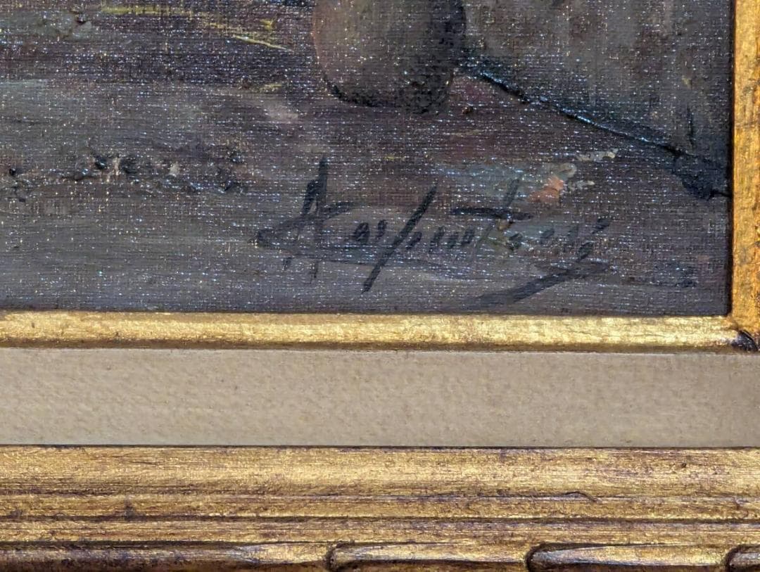 【真作】絵画　油彩6号　地中海の陽光　紺碧の海と花咲くテラス　Y81