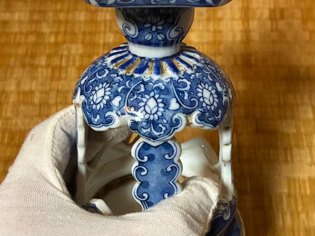 古伊万里 中国 青花 染付 燭台 一対 時代物 中国美術