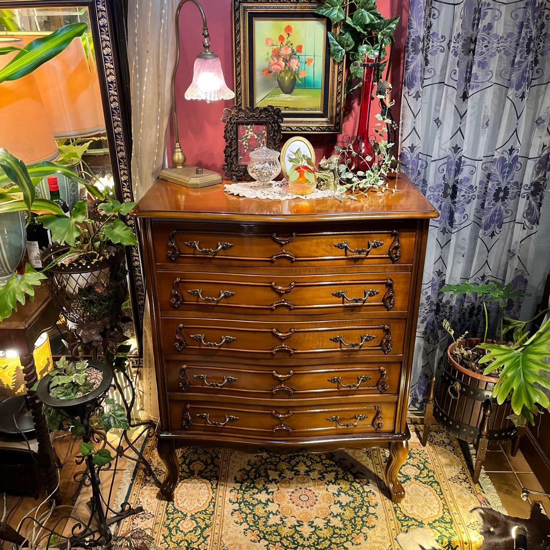 雪　Sale 美品　アンティーク 猫脚　５DRキャビネット