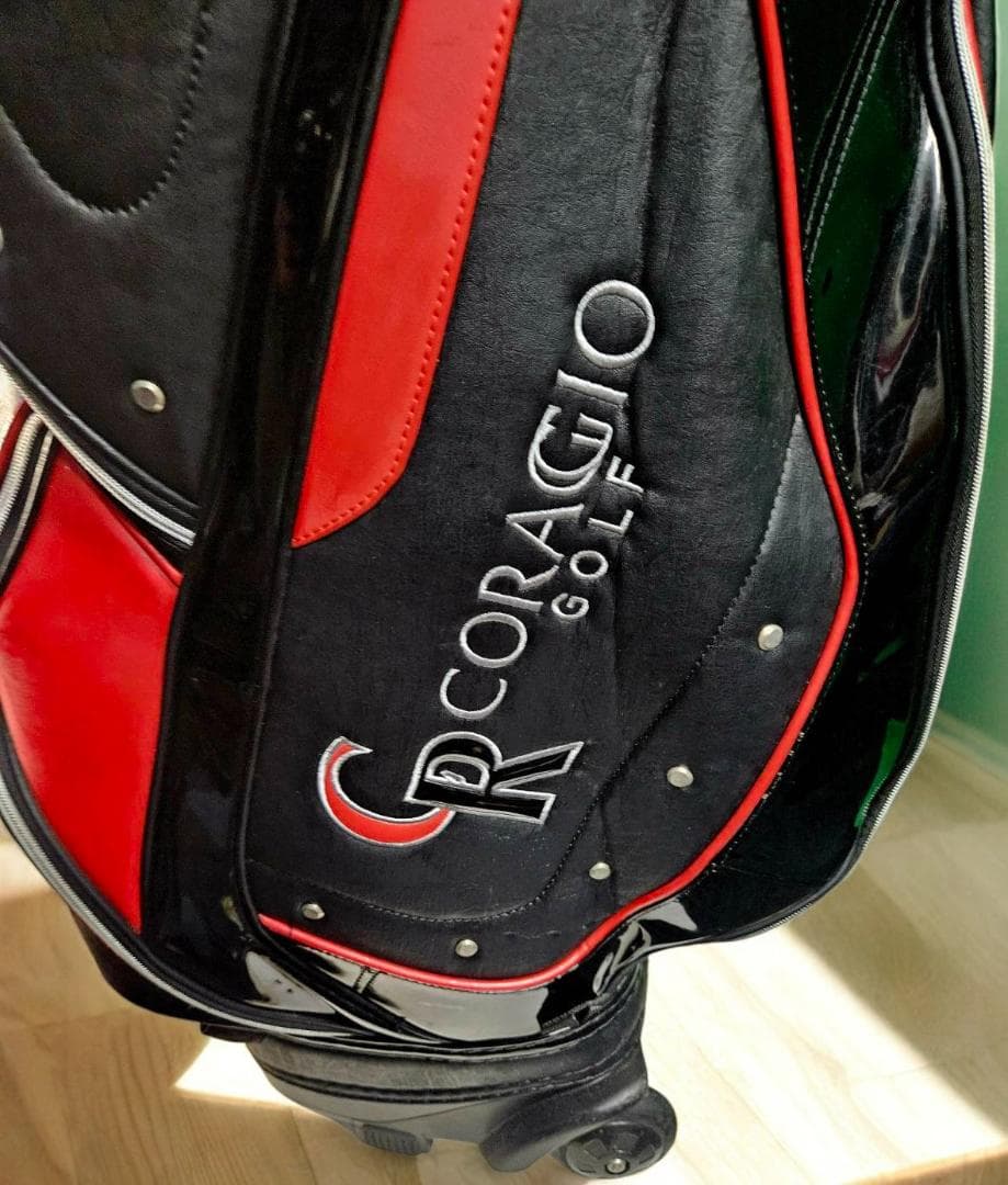送料無料/超美品CORAGGIO GOLF キャリー付きキャディバッグ 黒/赤