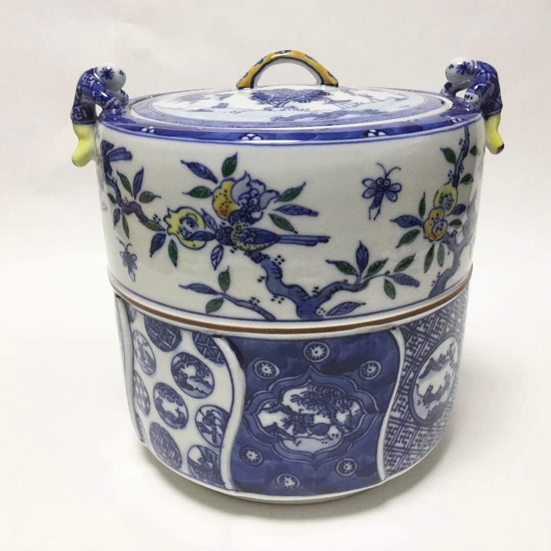 水指 色絵 花島 二閑人 幸風作 茶道具 古物品