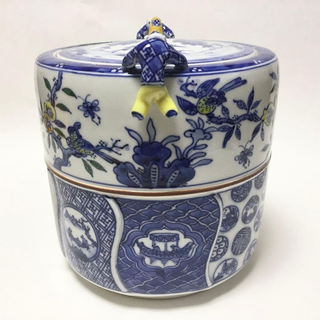 水指 色絵 花島 二閑人 幸風作 茶道具 古物品