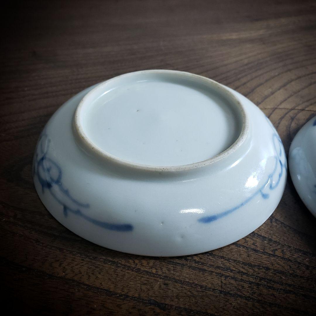 小皿　絵皿　色絵付け　古伊万里　明治　大正　鳥　波　滝　2枚