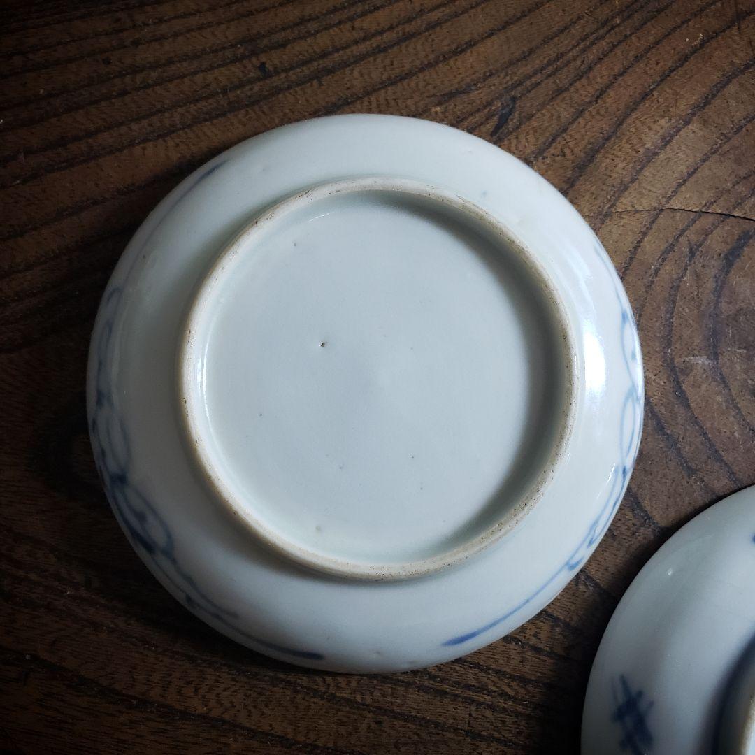小皿　絵皿　色絵付け　古伊万里　明治　大正　鳥　波　滝　2枚