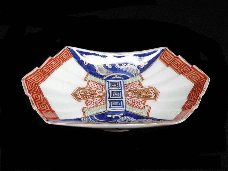 古伊万里　色絵　宝尽くし　熨斗型変形皿　２枚　E348AS-fbji