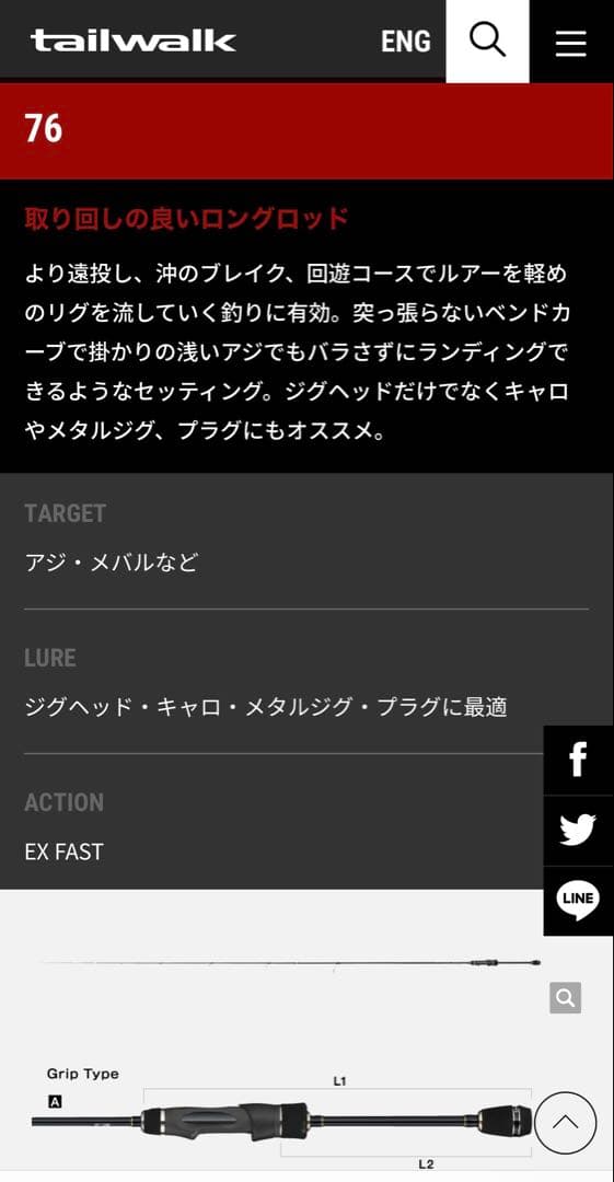 tailwalk アジスト SSD 76 アジング　メバリング　美品
