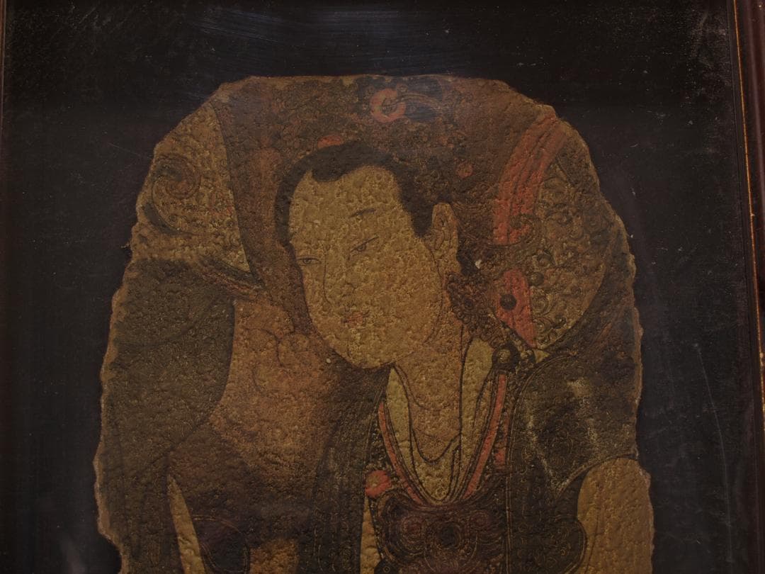 骨董市掘り出し品 中国唐時代　敦煌莫高窟壁画 彩絵　人物像 AK1793A1-3