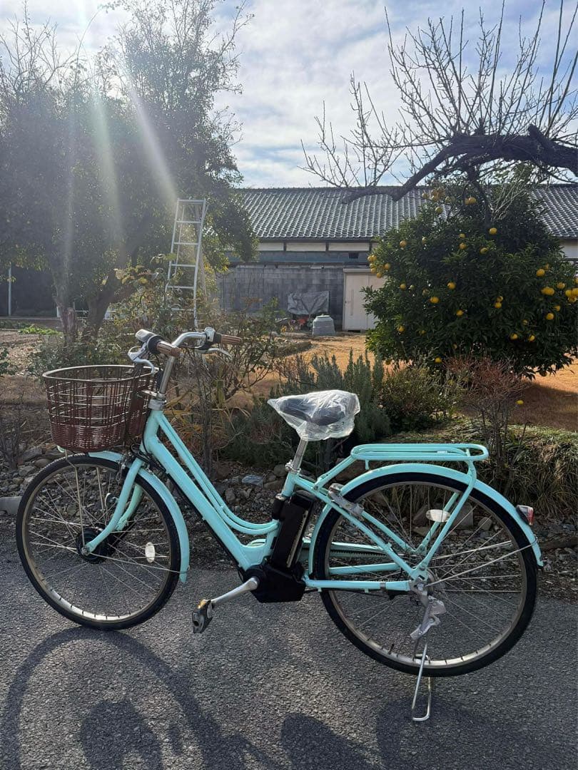 水色 シティサイクル 26インチ 前面バスケット付き