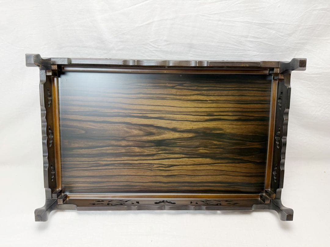 ほぼ未使用 華道具 唐木黒檀 松透かし彫 花台 1.8尺盆栽台 香炉台 元箱