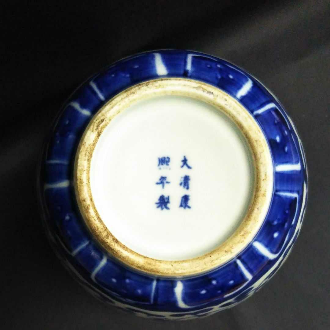 ※中国古美術/青花纏枝蓮弁紋蓋付文壺/(底款:大清康熈年製)