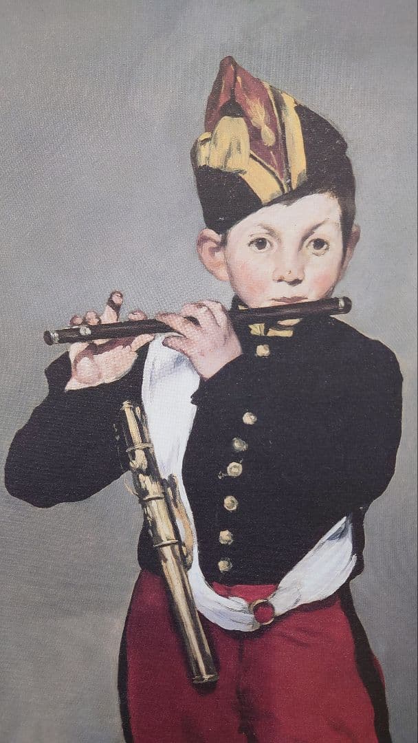 【中古品】マネ「笛を吹く少年」　油彩　複製画額　豪華額装