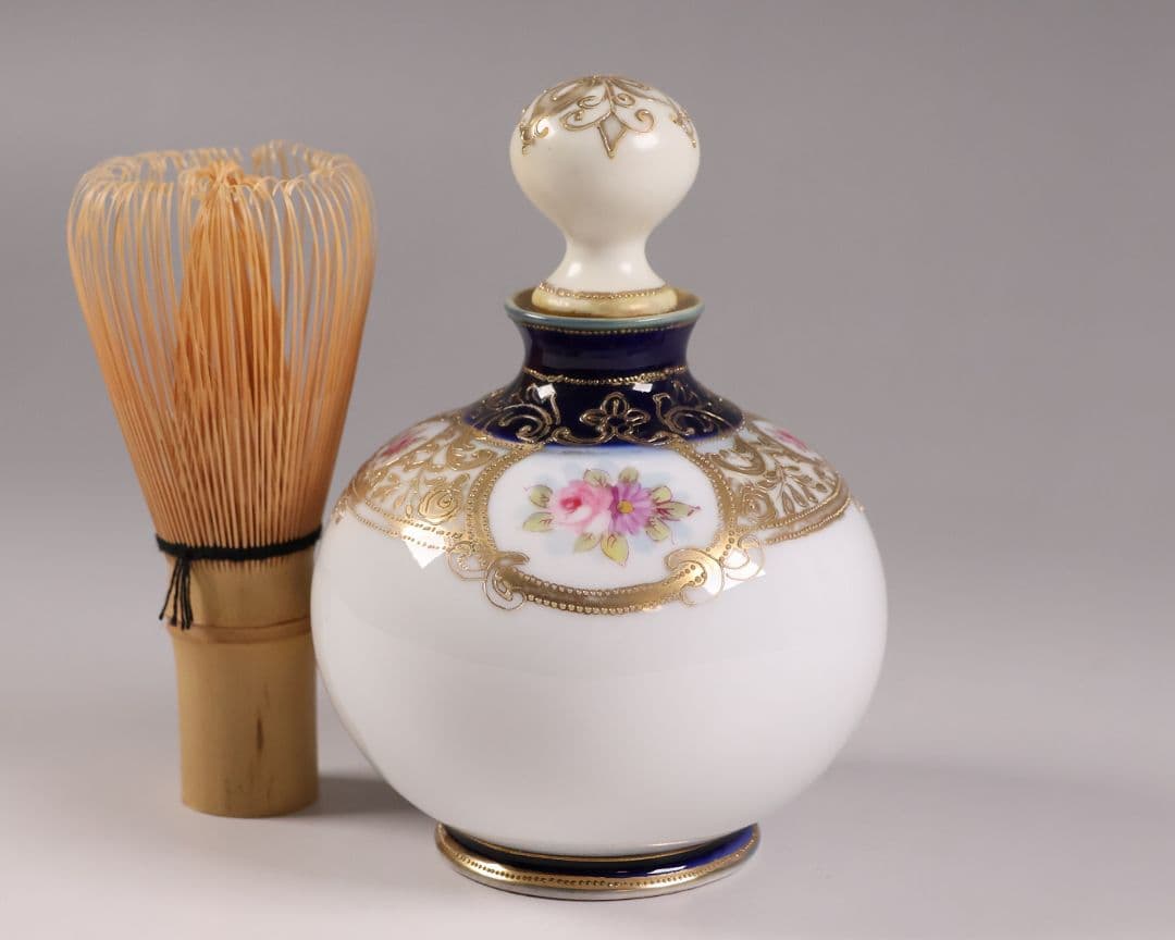 【CM299】オールドノリタケ 花 薔薇 香水瓶 金彩 盛上 パフューム 明治