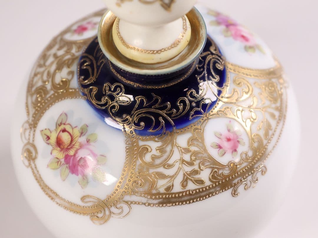 【CM299】オールドノリタケ 花 薔薇 香水瓶 金彩 盛上 パフューム 明治