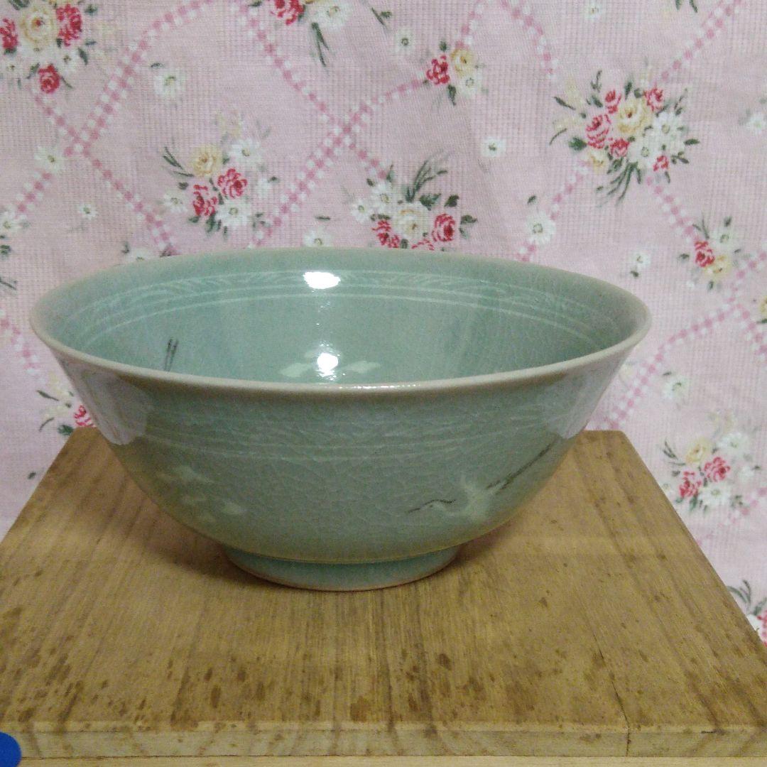 抹茶茶碗 青磁 柳海剛 鶴