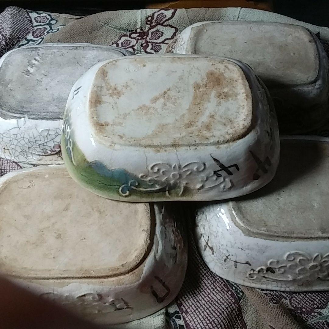 レトロ　手描き　角鉢　５客