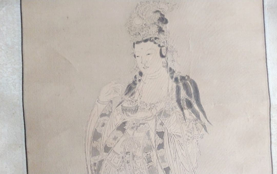 掛け軸 ,観世音菩薩【旧蔵・武者小路家元様、雲深庵！】水墨観音立像・仏教