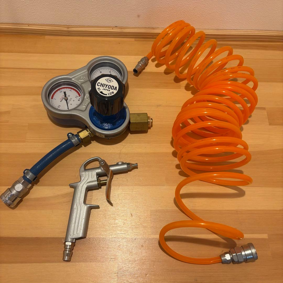 千代田精機製 酸素調整器 関東式 送料無料！ホース&ガン付き三点セット