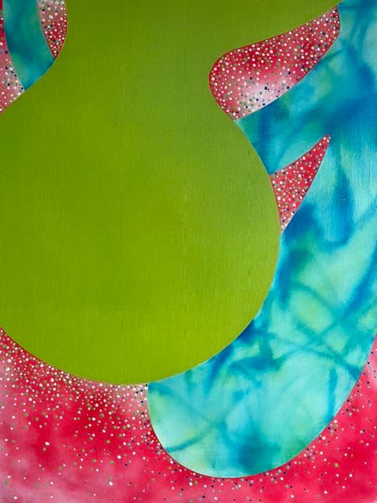 油絵　現代アート　ピンクな夜　作者　あんどうまさひろ　油彩画