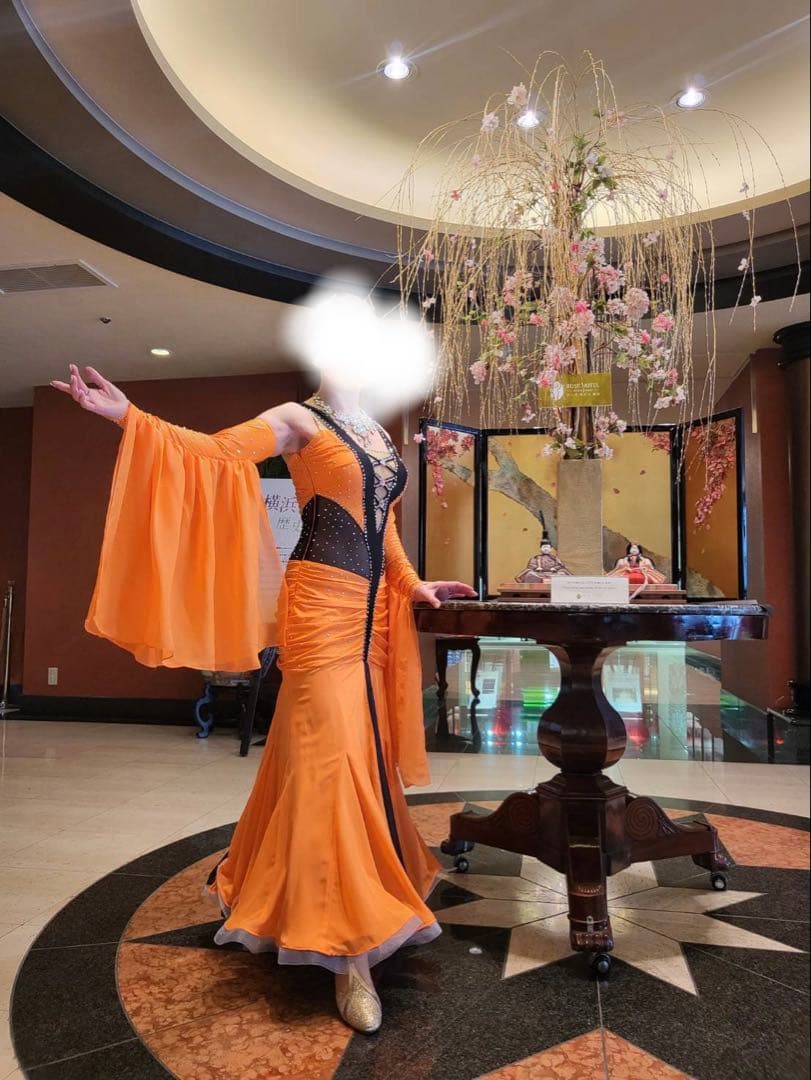 社交ダンスドレス オレンジと黒