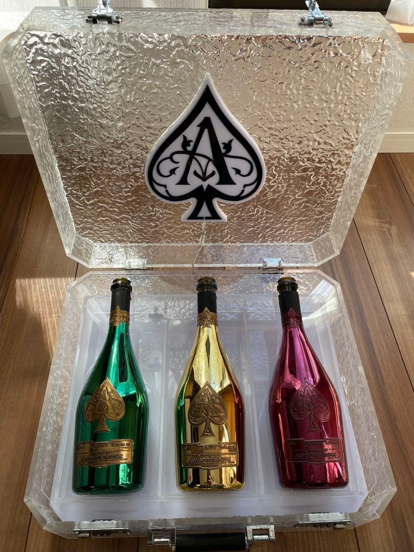 アルマンド 3本 LED 照明 ディスプレイ ケース 箱 空瓶 ビン 収納可能