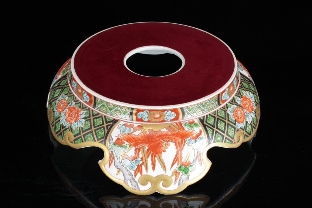 そ*ん様 有田焼 耕右衛門 染錦窓絵鳳凰花尽之図 獅子摘蓋特大三段壺 沈香壺 飾