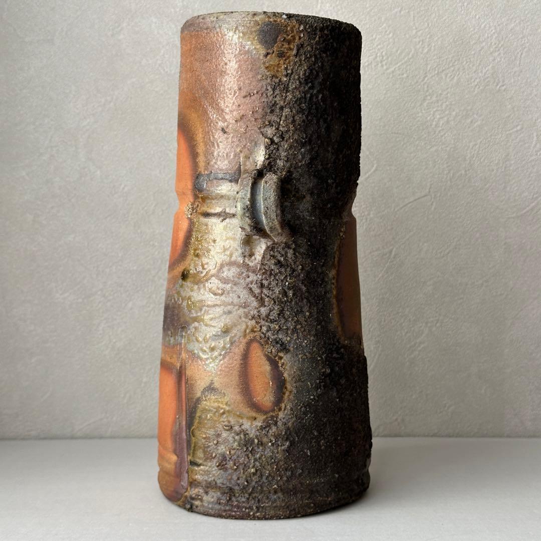 松井與之 備前 花器 二度焼き 花入 共箱