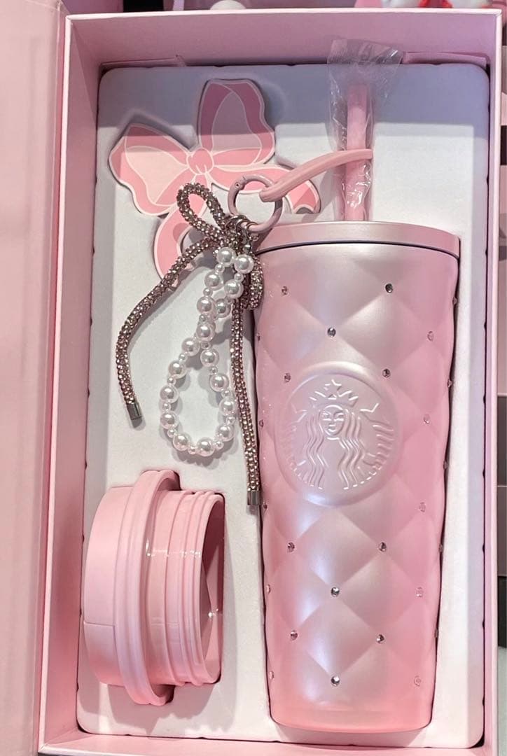 中国スターバックス ステンレスタンブラー　ラインストーン　バレンタイン　チャーム