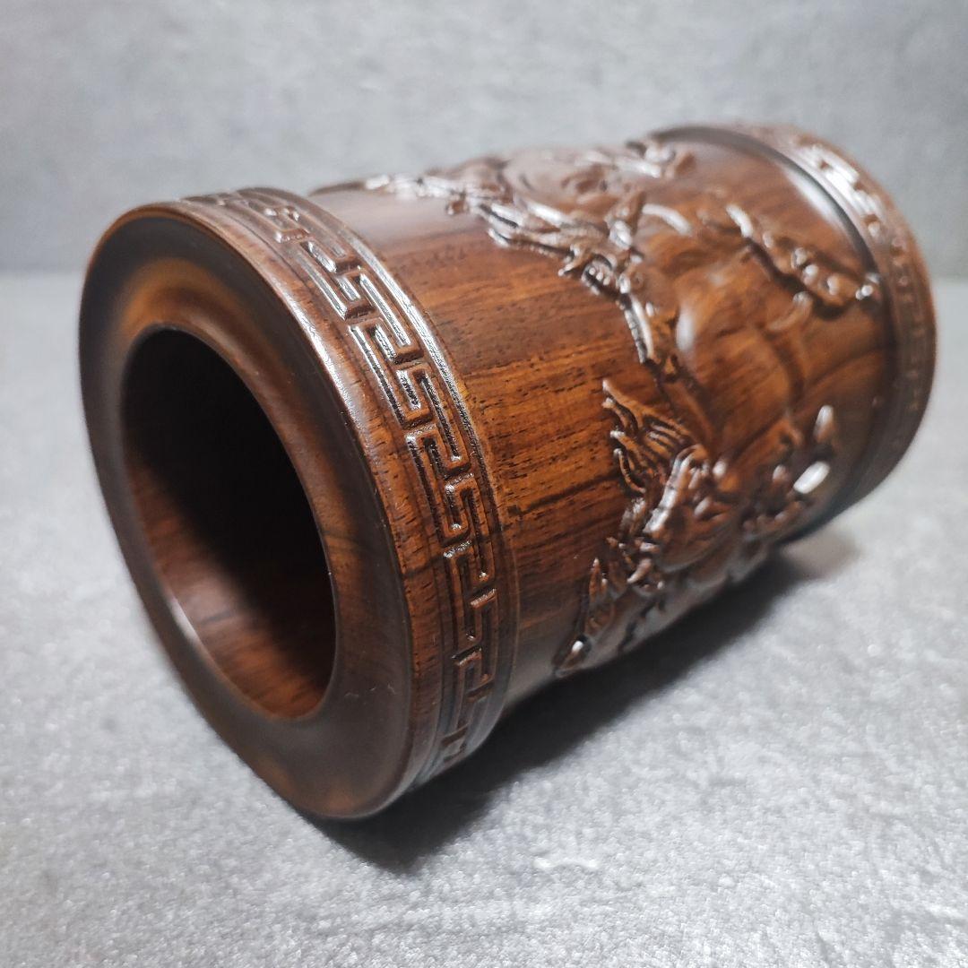 紫檀木筆筒　中国美術工芸品　重さあり　唐木　香木　書道