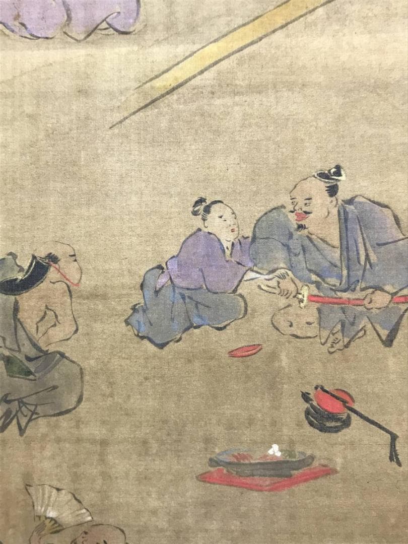 【真作】大石真虎/人物宴会席図/掛軸/名家伝来/AC-685