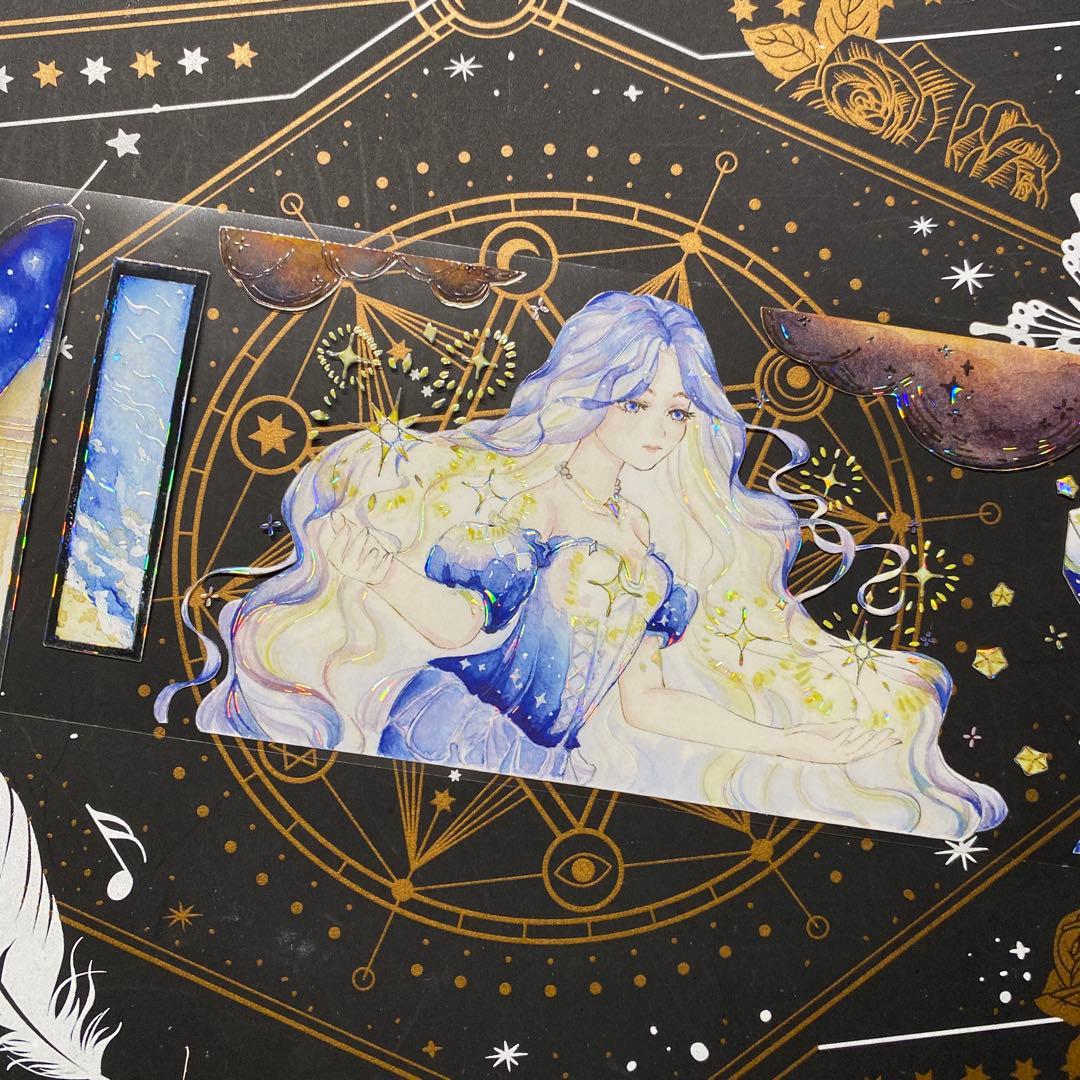 【9220】海外　マステ　中古巻　貝殻光マスキングテープ　人物系　星　夜　雲