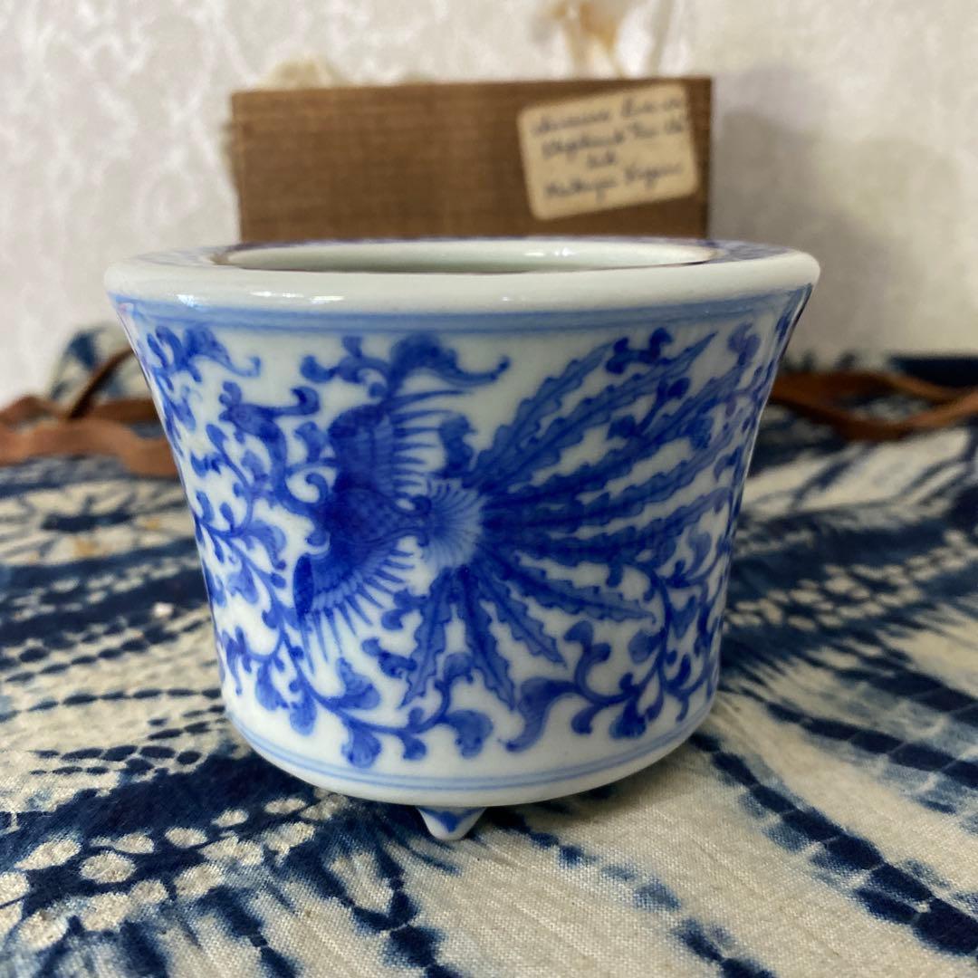 真葛香山　象蓋染付鳳凰香炉