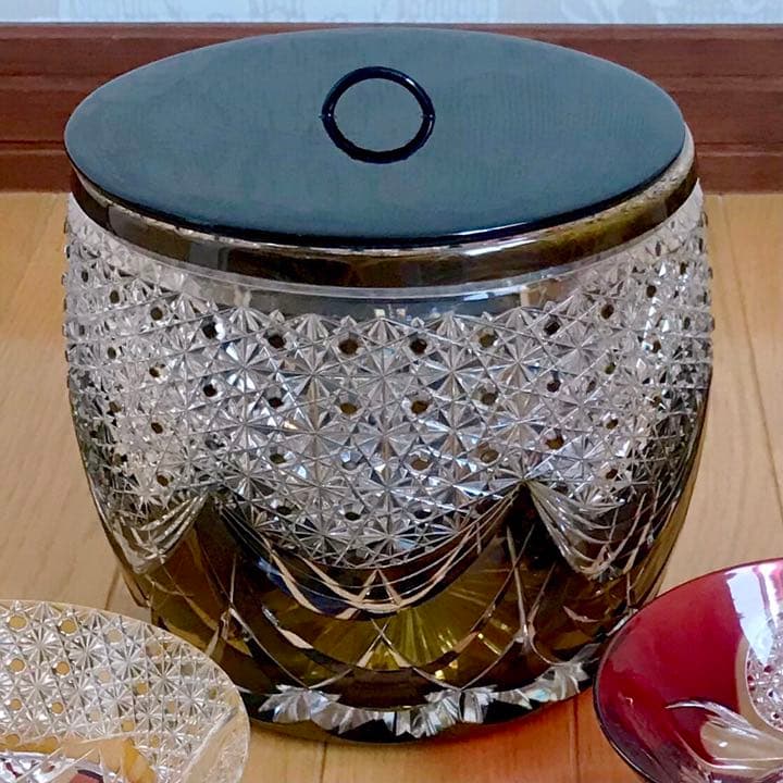 茶道道具 水差し クリスタル 江戸切子 グリーン 黒川昭男 作