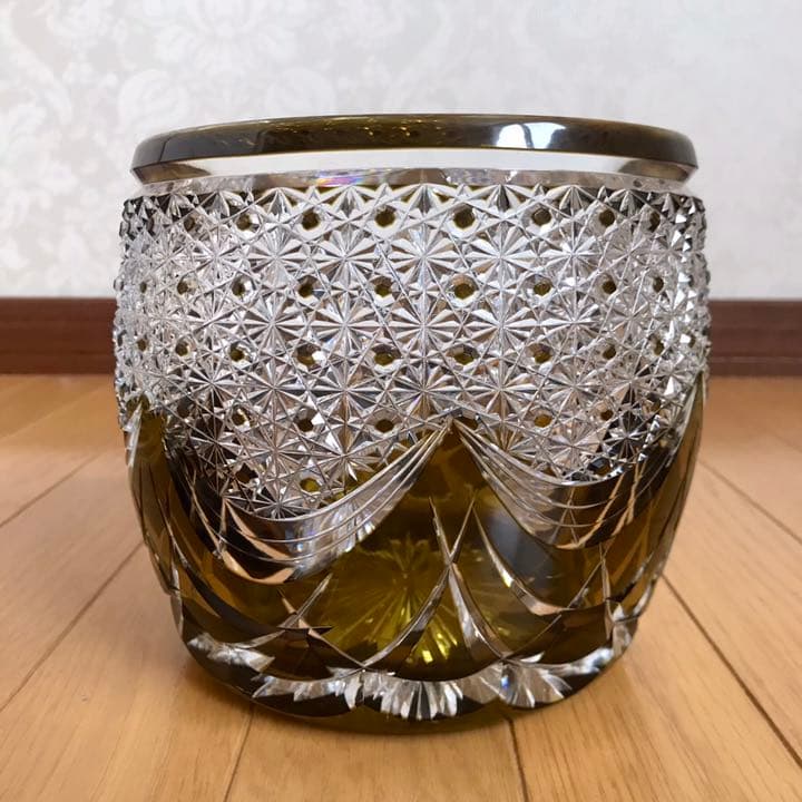 茶道道具 水差し クリスタル 江戸切子 グリーン 黒川昭男 作