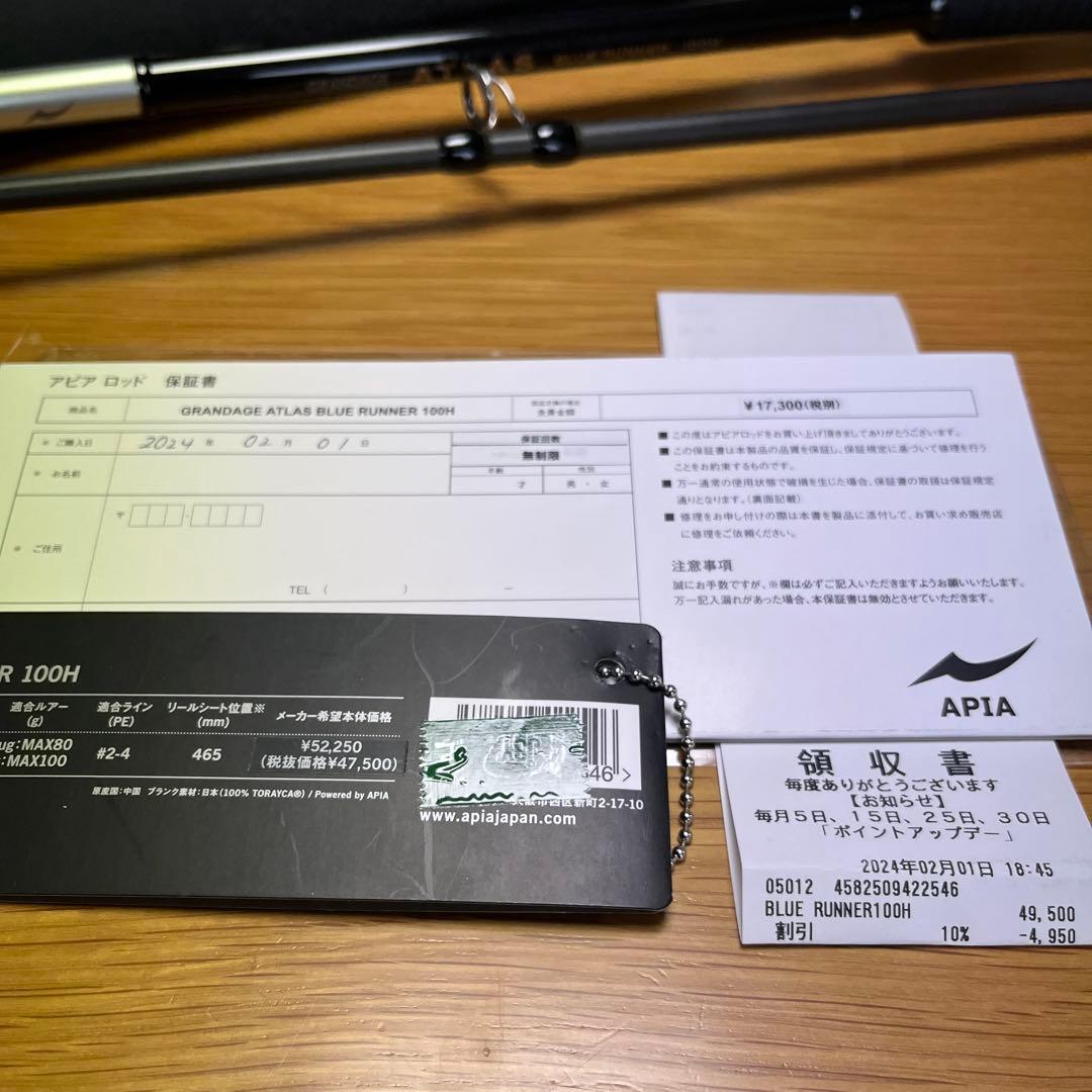 グランデージアトラス　ブルーランナー100H アピア　ショアキャスティング