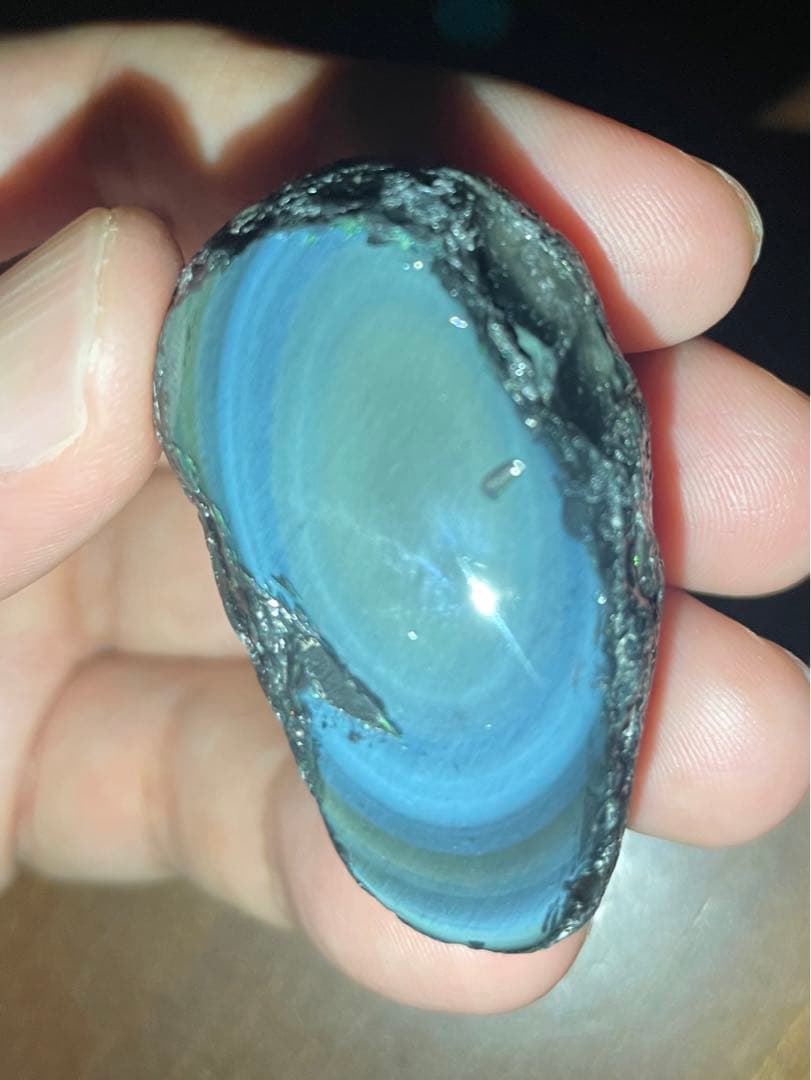 研磨品　十勝石玲瓏　水色、ブルー、イエロー　レインボーオブシディアン